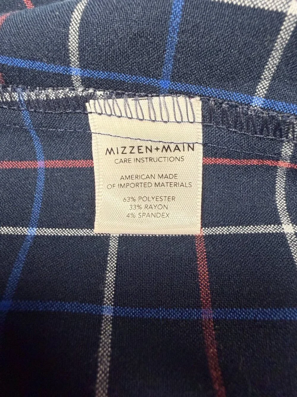 Mizzen + Main Men's Shirt Large Standard Fit Navy Blue Plaid Performance EUC
